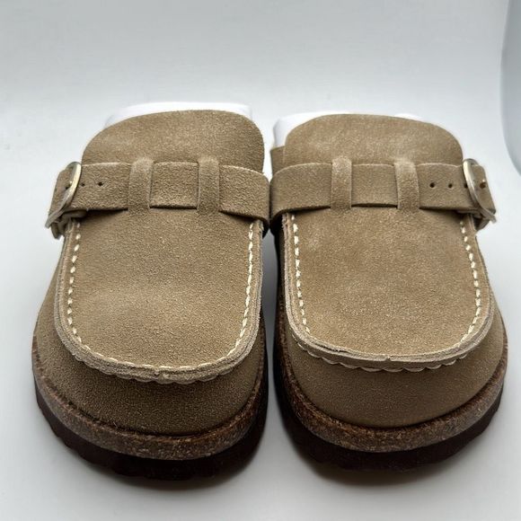 CUSHIONAIRE Women's Genuine Leather Cork Footbed Clog with Comfort 6.5 WIDE TAUP - Picture 2 of 7